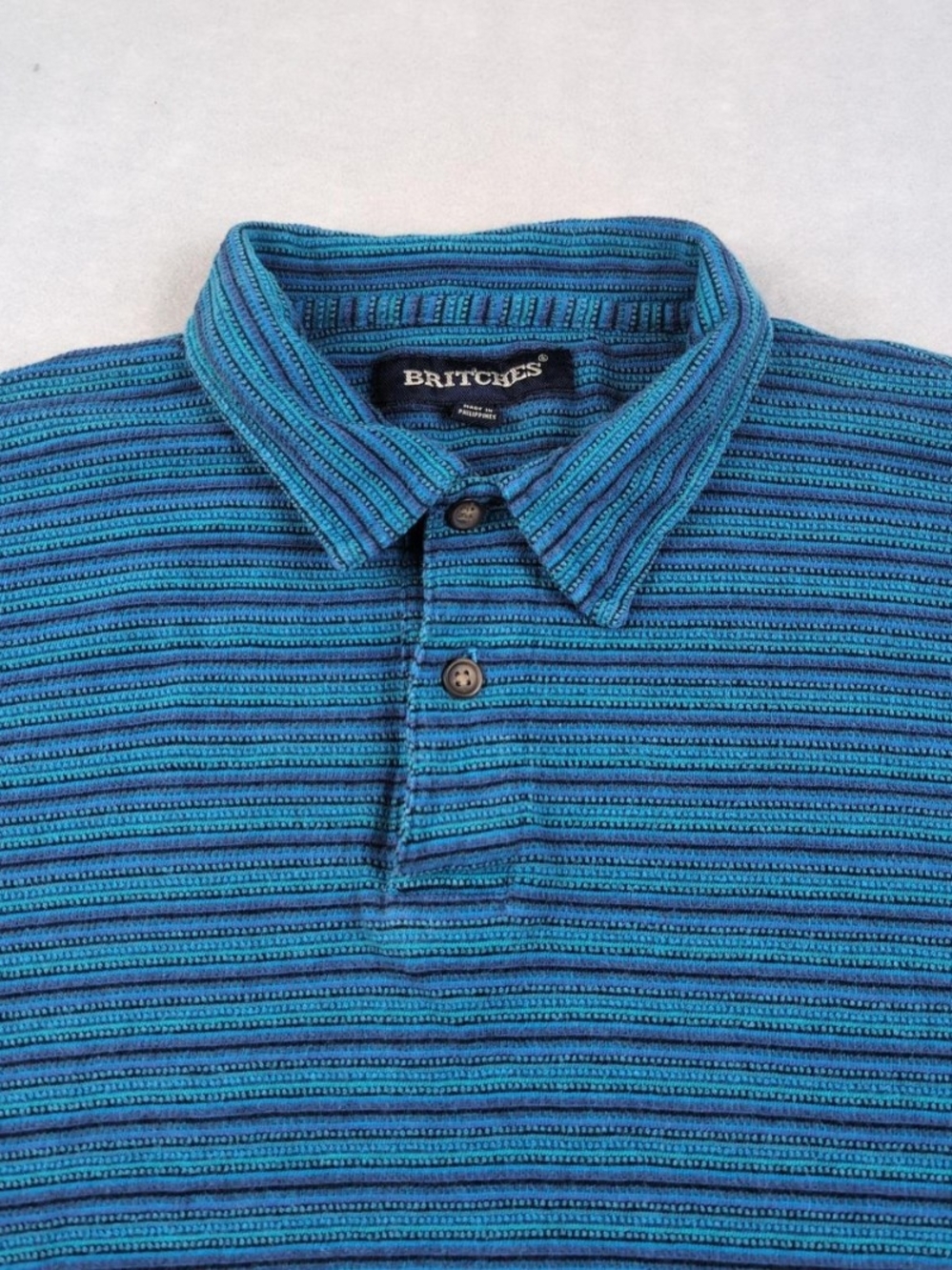Vintage 90s Britches Textured Blue Striped Polo Shirt Men’s M 100% Cotton